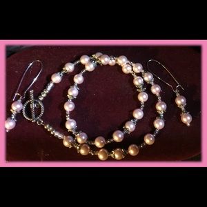 Soft Pink Faux Pearl Necklace and Earring Set